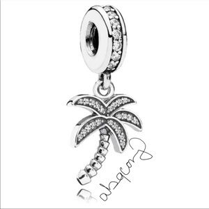 EUC Pandora 791540CZ Sterling Silver Sparkling CZ Palm Tree Dangle Travel Charm